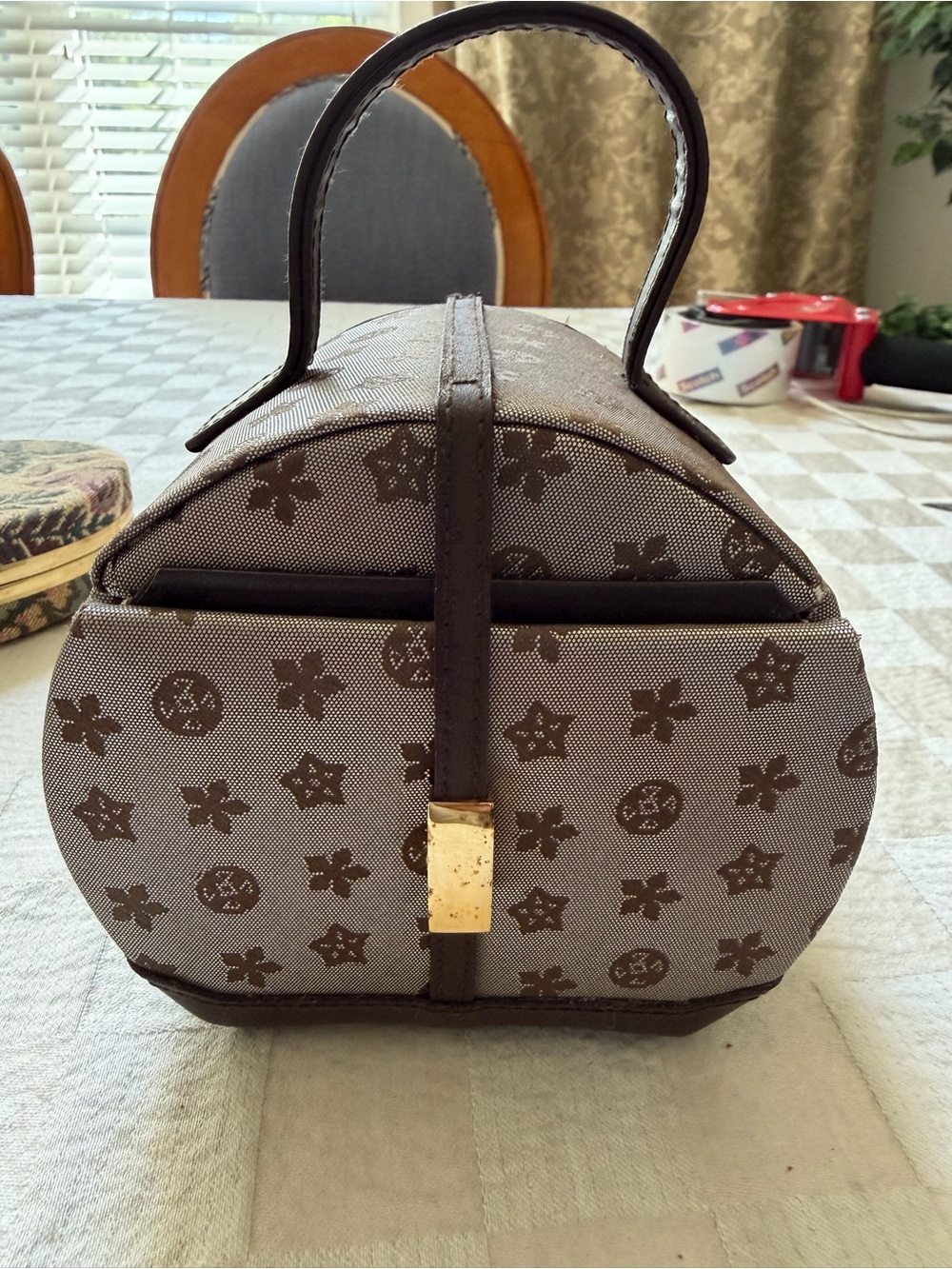 Burgundy Patterned Top-Handle Women's jewelry box